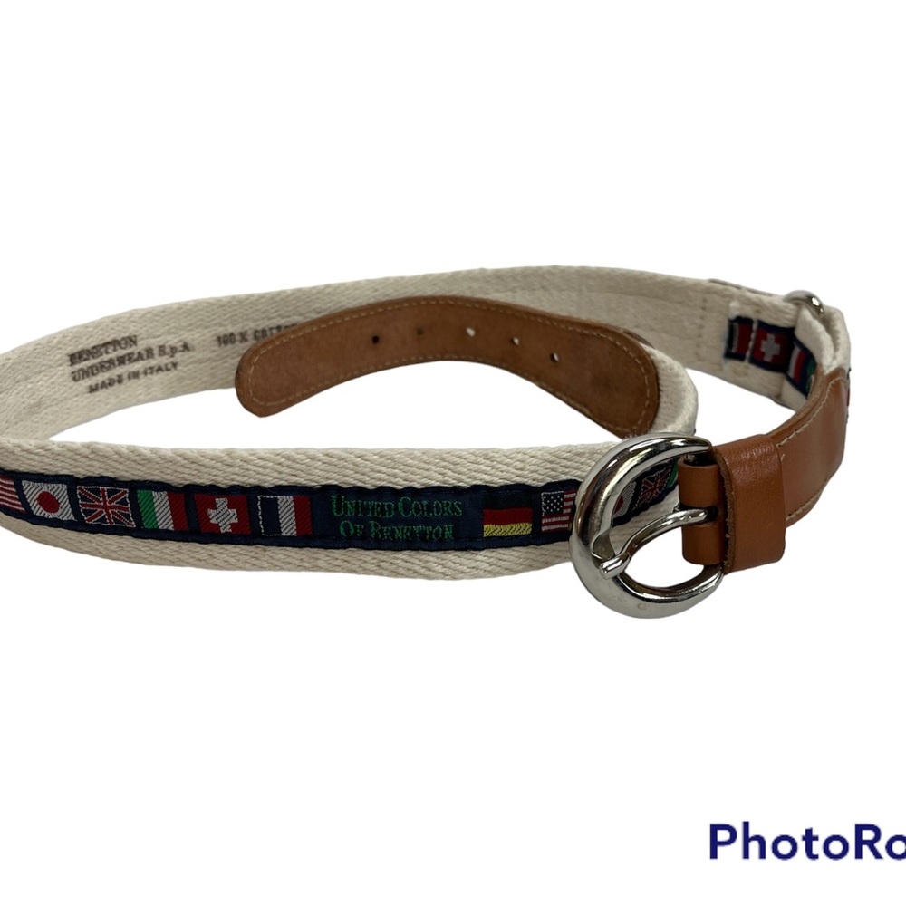 United Colors Of Benetton Flag Belt Italy Benetton 100% Cotton S Vtg 1980s - Picture 5 of 10